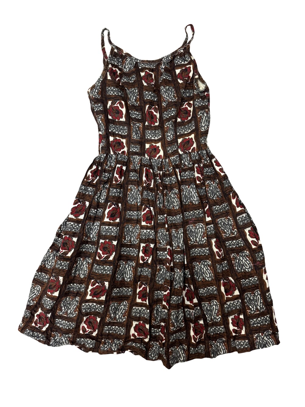 Vintage 60s Dress Womens Small Brown Floral Fit & Flare Sundress Cotton Lined